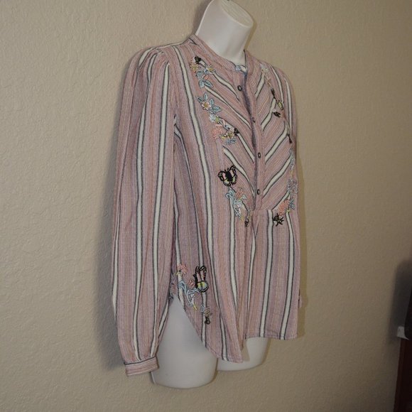 Zadig & Voltaire Teda Raye Striped Embroidered Long Sleeve Blouse - Picture 5 of 9